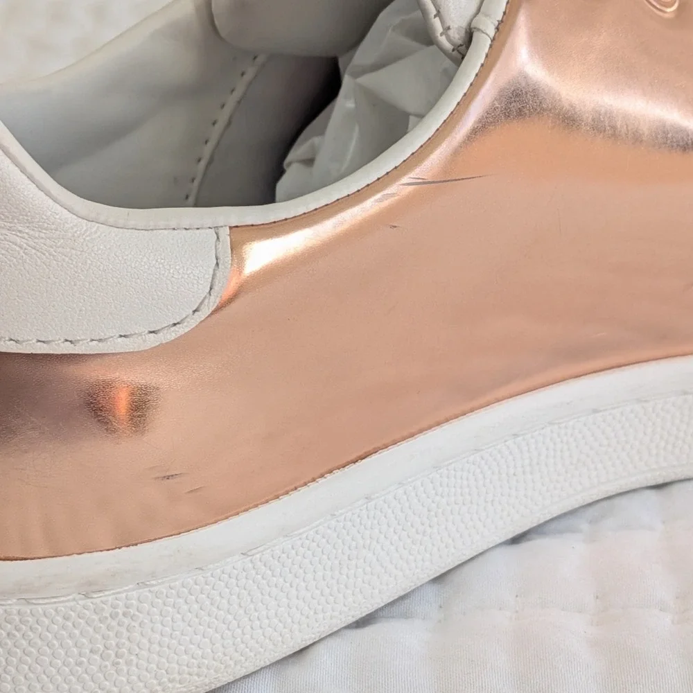 Emporio Armani Logo Print Lace Up Leather Casual Sneakers‎ Rose Gold White US 6